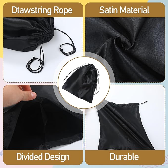 Sadnyy 4 Pcs Satin Travel Shoe Bags Spandex Shoes Pouch with Interior Divider and Drawstring for Women Men Luggage Packing