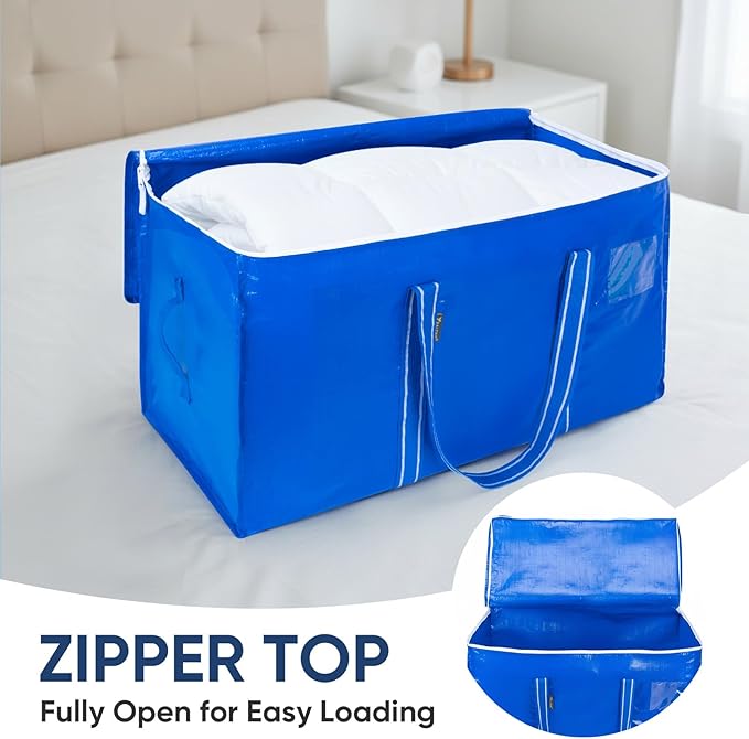 BALEINE 4-Pack Oversized Moving Bags with Reinforced Handles, Heavy-Duty Storage Tote for Clothes, Moving Supplies (Royal Blue, 4-Pack)