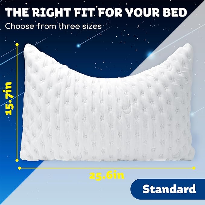 Cooling Side Sleeper Pillow for Neck and Shoulder Pain, Luxury Shredded Memory Foam Curved Bed Pillows for Sleeping Set of 1- Adjustable Standard Size- Washable Cover Crescent White