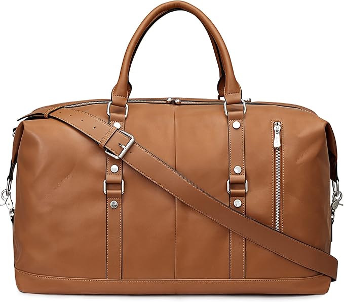 S-ZONE Genuine Leather Women Travel Duffle Weekender Overnight Weekend Carry on Shoulder Tote Bag