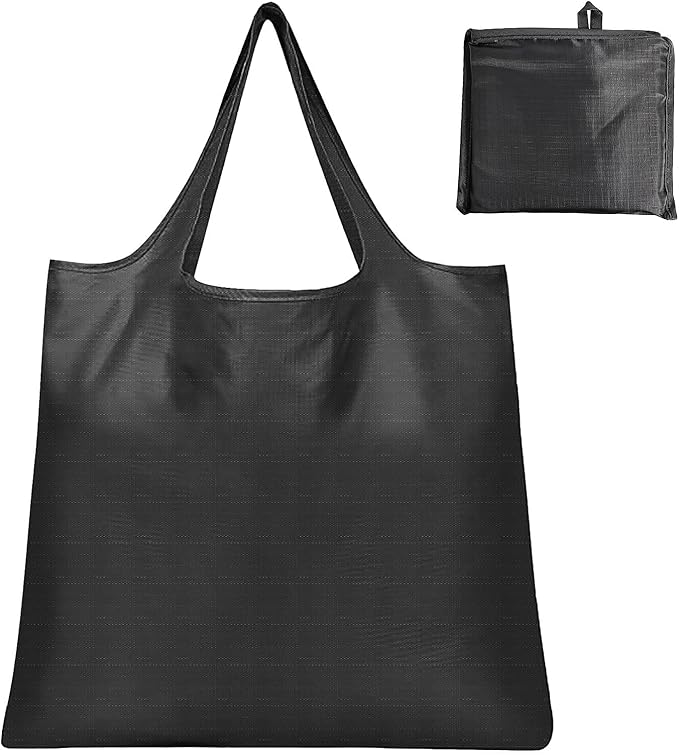 Large Foldable Shopping Bag, Reusable Grocery Bag, Used for Shopping. Reusable Handbag Weighing Up to 50 Pounds, Nylon Tote Bag, Washable,Waterproof(Black)