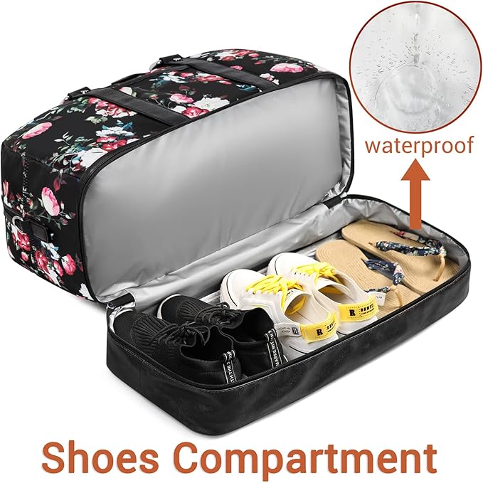 Weekender Bag for Women, Large Overnight Bag Canvas Travel Duffel Bag Carry On Tote with Shoe Compartment 21" 3Pcs Set