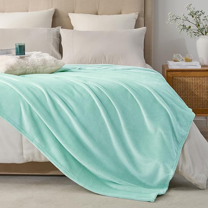 Hansleep Fleece Lake Green Queen Blanket, Super Soft Flannel Fuzzy Plush Cozy Blanket for All Seasons, Lake Green, Queen 90x90 Inches