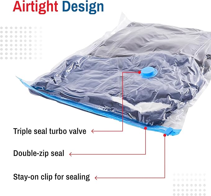6 Pack Jumbo Vacuum Storage Bags for Comforters, Blankets & Clothes – Vacuum Sealed Compression Bags with Hand Pump – Space Saver Storage Bags for Bedding, Moving, Travel & Organization