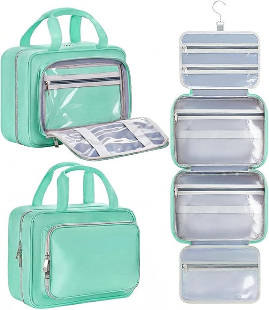 Travel Hanging Toiletry Bag for Women - Waterproof Cosmetic Organizer with Clear Window, Lightweight Bathroom Bags for Essentials, Makeup, Shampoo, Toiletries Green,Large