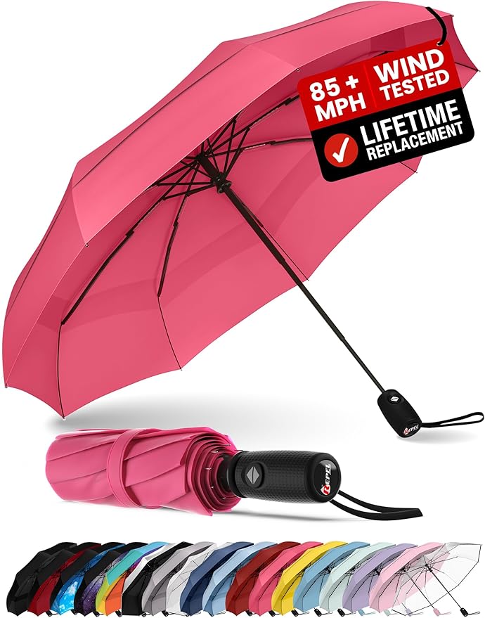 REPEL Windproof Travel Umbrella - Compact & Withstands Winds up to 85MPH , Strongest Premium Auto Folding Umbrella for Rain and Sun - Durable, Light & Portable for Women & Men , Fits Backpack & Cars
