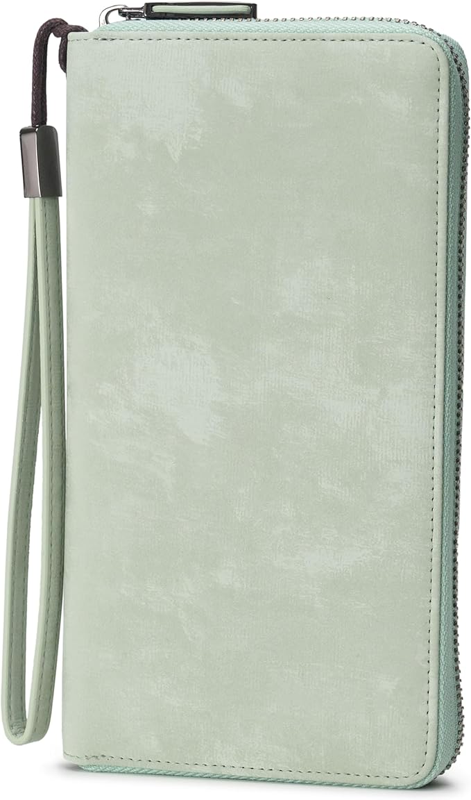 Bveyzi Women RFID Blocking Wallet Leather Zip Around Phone Clutch Large Capacity Ladies Travel Purse Wristlet | RFID Blocking, Zip Around, Large Capacity