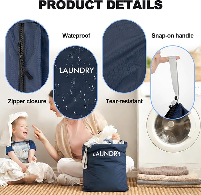 CARGEN 2 Pack Travel Laundry Bag for Dirty Clothes - Foldable and Washable Waterproof Nylon Bag with Zipper, Portable Large Laundry Organizer for Travel Gym Beach Camping and Dorm, Large 20“ x 14”