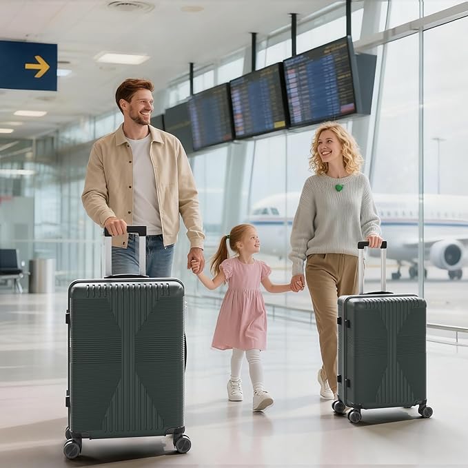 Karl home Luggage Sets 3 Piece, PP Hard Case Suitcase Set with Built-in Lock Spinner Wheels, Lightweight Durable Carry on Luggage for Business Travel - Dark Green (20"/24"/28")