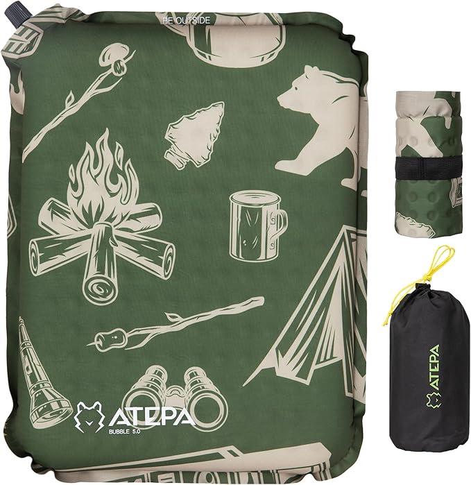 ATEPA Inflatable Seat Cushion, Self-Inflating Portable Stadium Airplane Travel Foam Cushion Pad for Camping, Sports Events, Outdoor