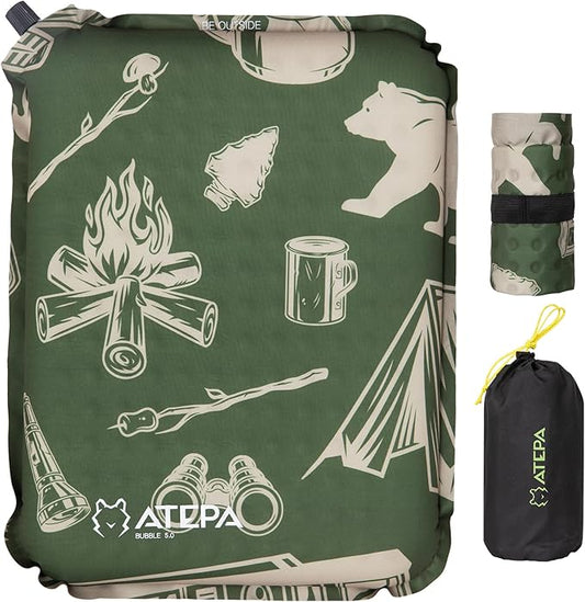 ATEPA Inflatable Seat Cushion, Self-Inflating Portable Stadium Airplane Travel Foam Cushion Pad for Camping, Sports Events, Outdoor