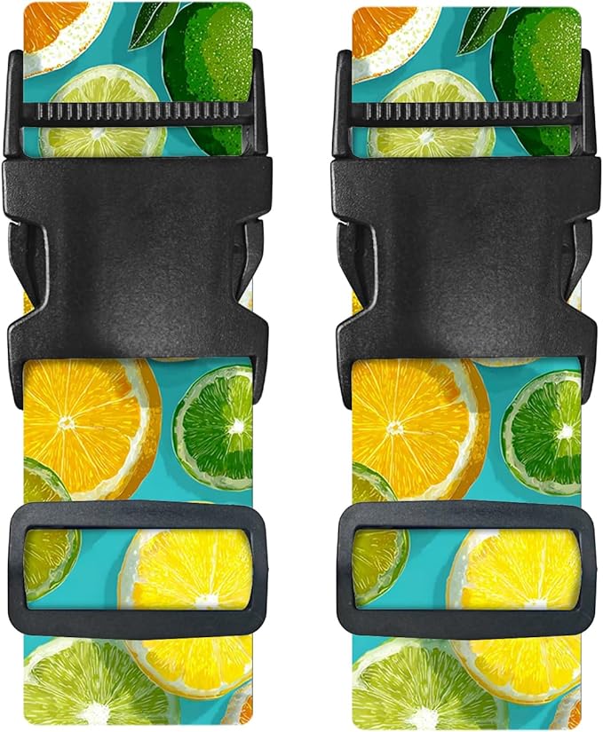 Nuxovilar Luggage Straps of 2 Set Citrus Fruits Pattern, 1.96x90.5 inches - Luggage Straps for Suitcases, Suitable for Summer Trips, Beach Vacations, Family Travel