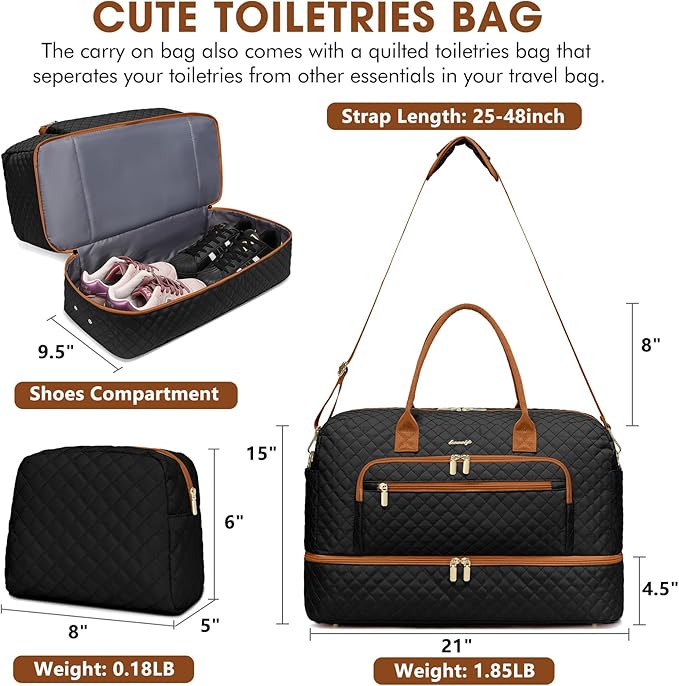 Travel Duffle Bag Weekender for Women - 38L Carry-On Overnight Personal Item Bag with Shoe Compartment & Wet Pocket Weekend Tote Bags with Toiletry Hospital Bags for Labor and Delivery