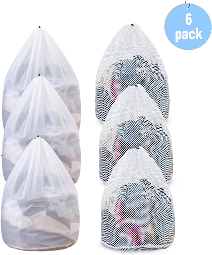 Extra Large Mesh Laundry Bags Washing Bag 6Pack Delicates Bag and Zipper Laundry Bag Jumbo for Washing Machine Large Mesh Bags for Blankets, Bedding, Coats, Toys (6PCS-XXXL)