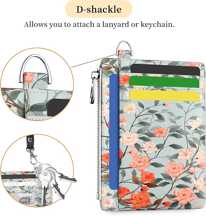Hancynir Slim Wallet Women Credit Card Holder Floral Flower RFID Blocking Small Cute Card Wallets Mini Front Pocket PU Leather Card Case Thin Travel Zipper Coin Cash Ladies Female Wallet Gifts