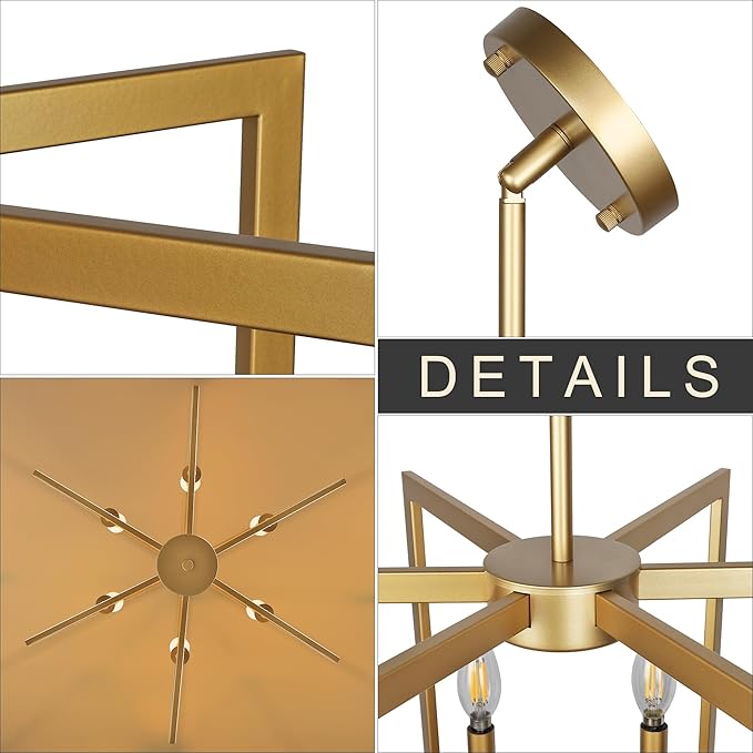 Klgxnrd 6-Light Gold Pendant Light, Modern Farmhouse Dining Room Light Fixtures Over Table, Industrial Metal Geometric Kitchen Chandelier for Entryway Hallway Foyer Bedroom