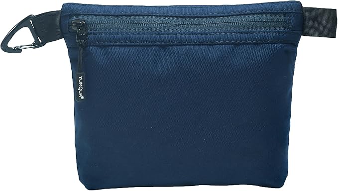 YUMQUA Small Zipper Pouch with Carabiner Clip, Small Nylon Pouch Water-Resistant Travel Bag with Zipper Multipurpose Digital Cosmetics Toiletry Bag Tools Storage, Dark Blue