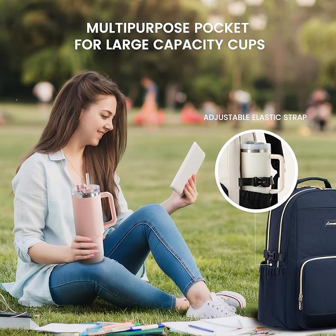 LOVEVOOK Laptop Backpack for Women with Pouch Pocket for Large Capacity Cup,15.6 Inch Laptop Computer Bag Travel Backpack Purse,Waterproof Work Business Backpack College Teacher Bags,Dark Blue