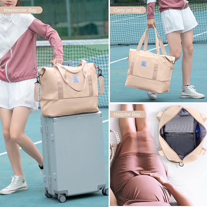Travel Duffel Bag, Sports Tote Gym Bag, Shoulder Weekender Overnight Bag for Women