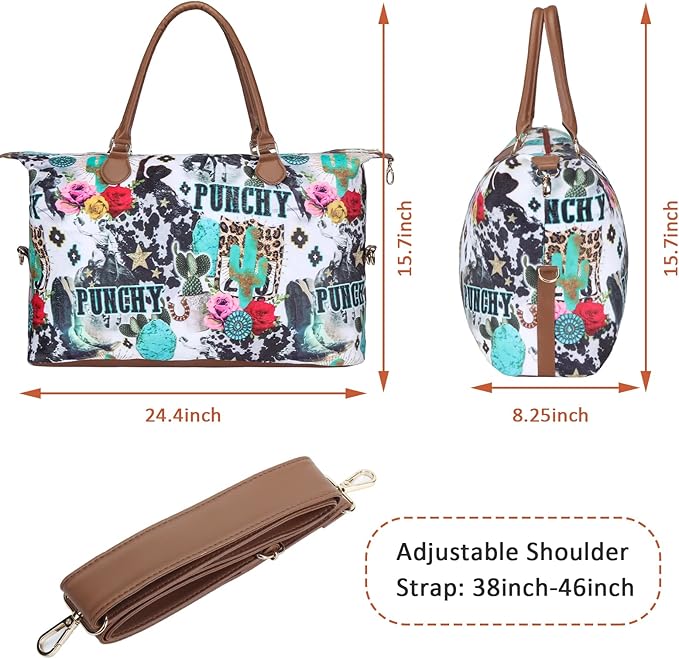 Weekender Bag Duffle Bag For Women Large Travel Tote Bag Overnight Weekend Bags With Shoulder Strap Cow Leopard Atzec…