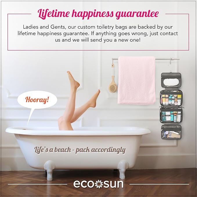 Eco Sun Hanging Travel Toiletry Bag — Designed in Hawaii — Water-resistant Travel Organizer for Bathroom Accessories (Grey)