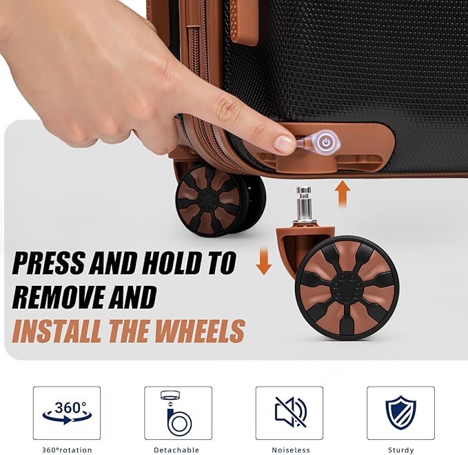 Expandable Luggage Sets 5 Piece with Detachable Spinner Wheels and TSA Lock,ABS Hard Case Suitcases with Wheels,Carry On Luggage Set