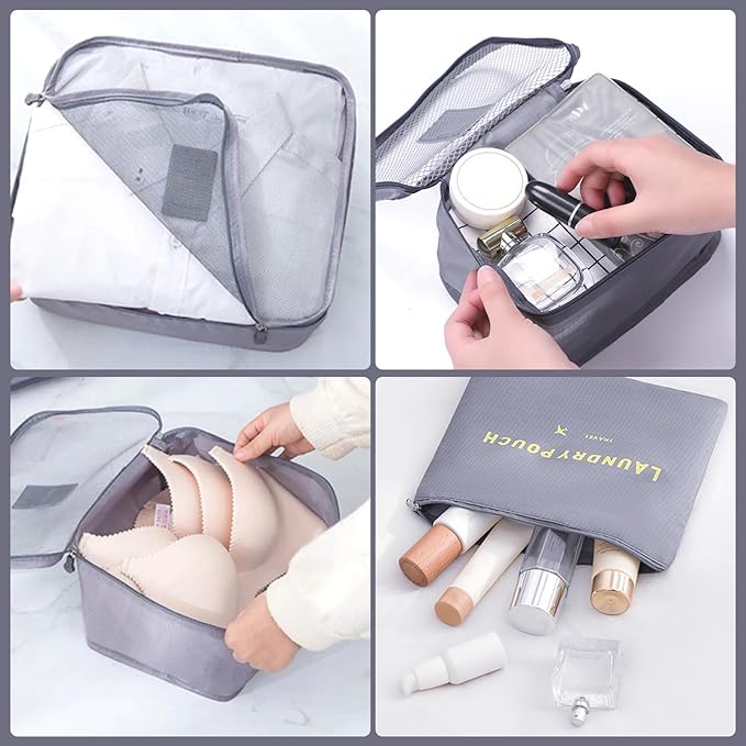 6 Set Packing Cubes for Travel Luggage Packing Bags Reusable Waterproof Suitcase Organizer Bags Set with Shoe Bag and Toiletry Bag (Grey)