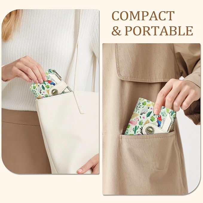 Icycay Flamingo Parrot Wallet Women Small RFID Blocking Bifold, Credit Card Holder, Zipper Coin Pocket, Cute, PU Leather, Compact, Travel, 14 Card Slots, Cash Purse, Ladies Woman Female Girls