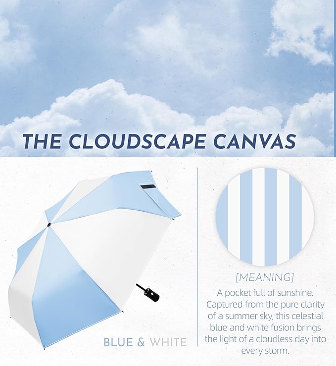 Windproof Travel Umbrella for Rain - 43" Auto Open Close 8-Rib Compact, Stylish Two-Tone Color Block Design, Easy-Close Folding Portable Parasol for Men & Women