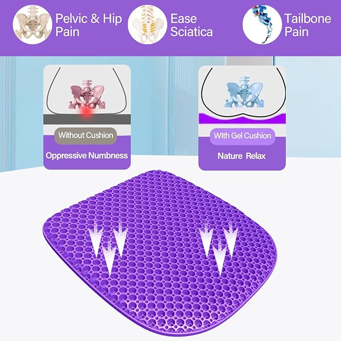 Large Gel Seat Cushion for Long Sitting with Non-Slip Cover, Soft & Breathable, Seat Cushion for Chair, Car, Office, Desk Chair, Wheelchair (18" x 17")