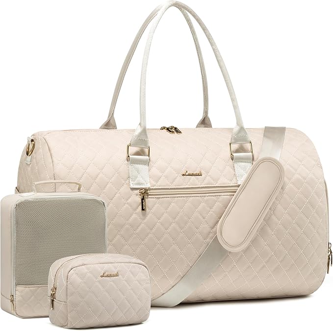 LOVEVOOK Travel Duffle Bag, Weekender Bag for Women with Toiletry Bag, Carry on Overnight Bag with Shoe Compartment,Gym Duffel Bag with Wet Pocket,Mommy Hospital Bags for Labor and Delivery 3Pcs