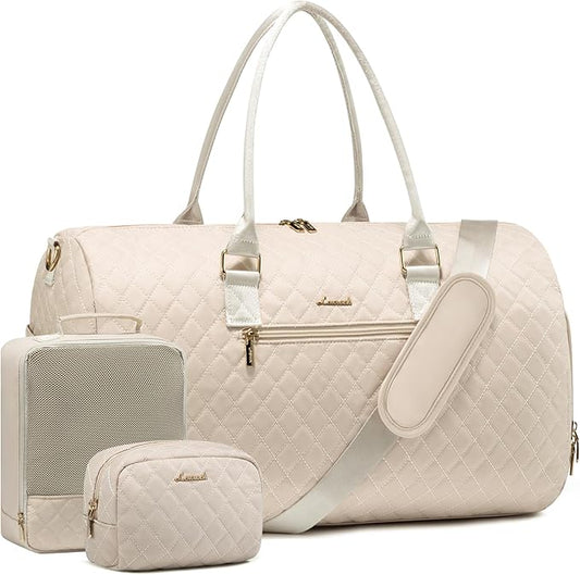 LOVEVOOK Travel Duffle Bag, Weekender Bag for Women with Toiletry Bag, Carry on Overnight Bag with Shoe Compartment,Gym Duffel Bag with Wet Pocket,Mommy Hospital Bags for Labor and Delivery 3Pcs
