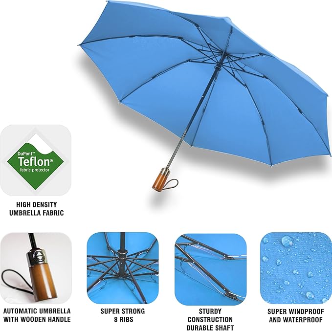 Raintrend Windproof Travel Umbrellas for Rain Automatic +10% Bigger Canopy Strong Frame Compact Folding Portable Umbrella for Women Men Backpack Purse