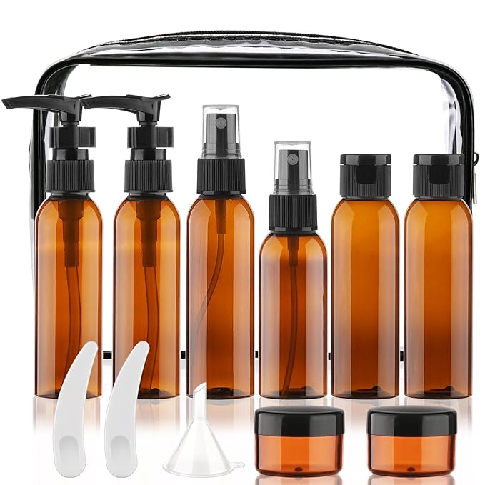 Cosywell Travel Size Bottles for Toiletries 13 2oz Pack TSA Approved Toiletry Bottles Leak Proof Travel Kit for Women Men TSA Clear Toiletry Bag Shampoo Lotion Skincare Cosmetic Container（Brown）