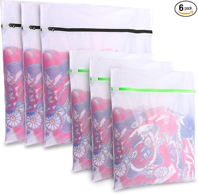 GOGOODA Mesh Laundry Bags for Delicates Durable Protective Wash Bags Travel Storage Bags for Intimates Lingerie, 6PCS （3L,3M）
