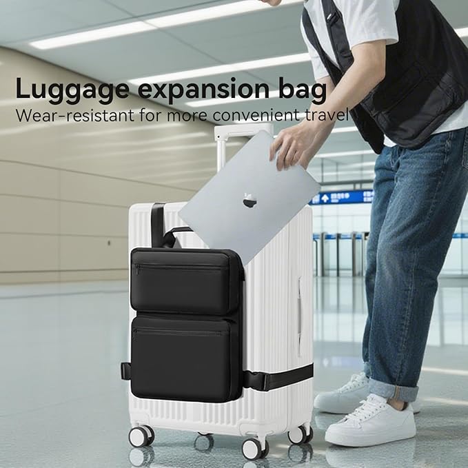 SOKOK Over Luggage Organizer Storage Bag with Multi Pockets, Slide On Luggage Harness with Adjustable Straps, 2-in-1 Travel Accessories Suitcase Vest Bag Fits Most Suitcases, Black-2