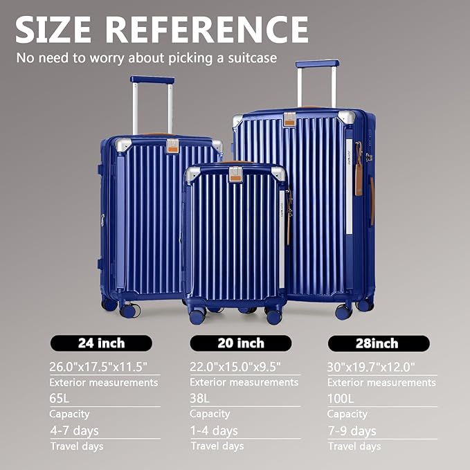 Joyway Luggage Sets 3 Piece, Expandable Suitcase with Smart Cup Holder and USB Port, Hardside Carry On Checked with TSA Lock Spinner Double Wheels, Blue