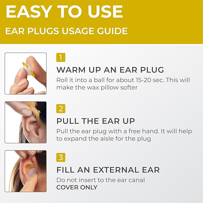 Peace&Quiet | PQ Wax Ear Plugs for Sleeping, Swimming - Soft Noise Cancelling Silicone Gel Wax Earplugs for Sleep and Swimmers, Ear Protection with Sound Blocking Level of 32 Db, Yellow
