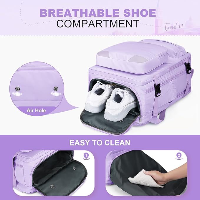 Maelstrom Travel Backpack for Women Men,35L Laptop Backpack Fits 17-Inch Laptop,Carry On Backpack for Airplanes with Crossbody Bag&Shoe Compartment&Toiletry Bag (Purple, Large)