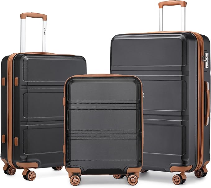 Kono 3 Piece Luggage Sets Expandable with Spinner Wheels TSA Lock Lightweight PC+ABS Hardside Travel Rolling Suitcases 20in 24in 28in Carry on Apricot Black