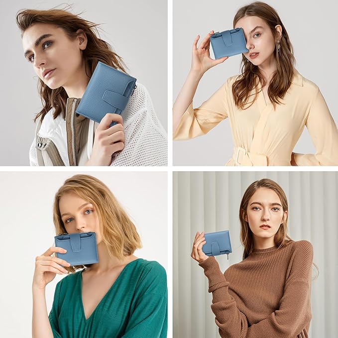 Airkit Small Wallet Women RFID Blocking Soft Leather Bifold Compact Card Holder Wallet for Women with Zipper Coin Pocket 4 ID Window