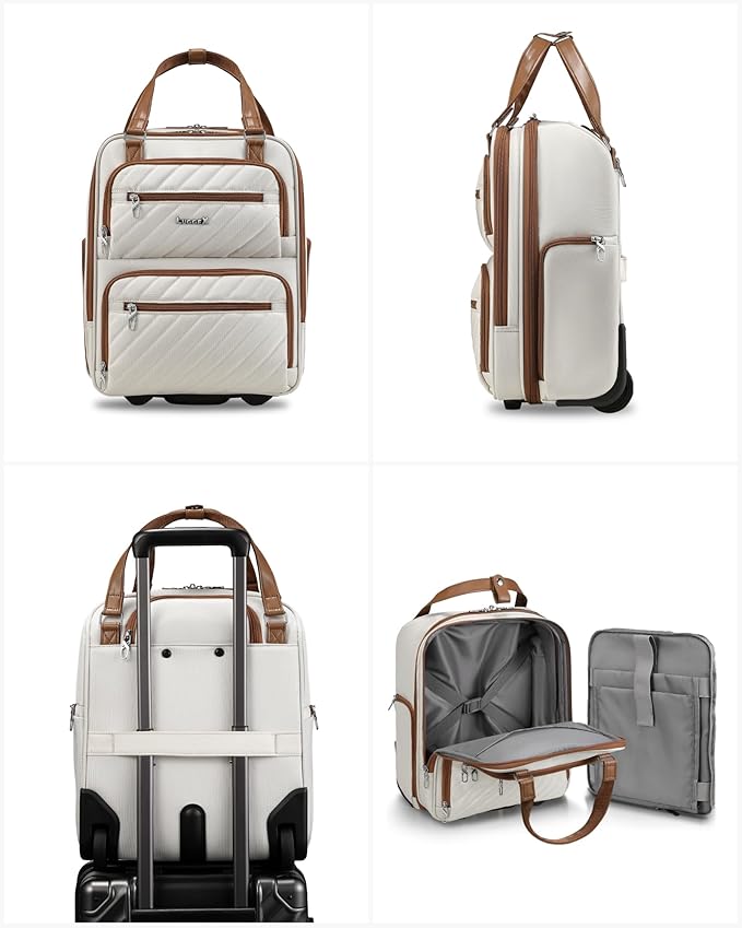 LUGGEX Underseat Carry On Luggage with Wheels, UDK Stylish Lightweight Under Seat Luggage, Soft Sided Personal Item Suitcase for Short Trip (UX-Core, Cream White, 16 Inch)