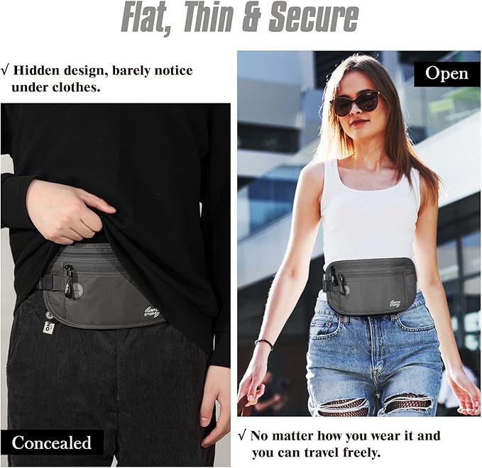 MoKo Secure Travel Money Belt, Undercover Hidden RFID Blocking Travel Wallet, Anti-Theft Passport Wallets for Men Women