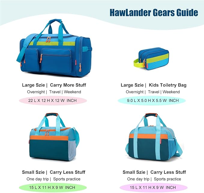 HawLander Kids Duffle Bag for Boys or Girls, Fit Sports Practice, or Overnight Travel Weekend (Blue)