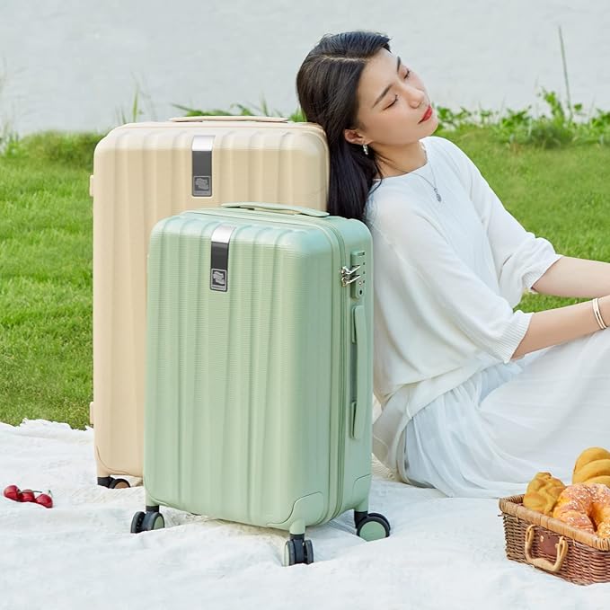 Hanke 24 Inch Luggage Suitcases With Spinner Wheels Lightweight PC Hard Shell Rolling Suitcase With Travel Lock,Checked-Medium 24-Inch(Bamboo Green)