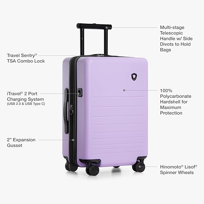 Traveler's Choice Markham Hardside Expandable Luggage with Double Spinner Wheels, Carry-On 21-Inch Suitcase, TSA Lock, 21-Inch, Purple