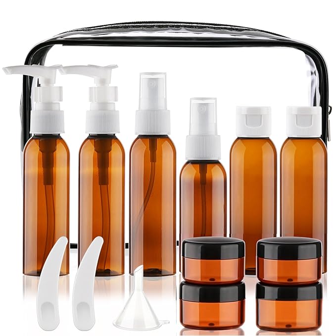 Cosywell Travel Size Bottles for Toiletries 14 Pack 2oz TSA Approved Toiletry Bottles Leak Proof Travel Kit for Women Men TSA Clear Toiletry Bag Shampoo Lotion Skincare Cosmetic Container(Brown)