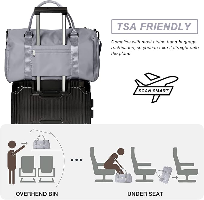 Weekender Gym Duffel Bags for Women Grey with Toiletry Bag