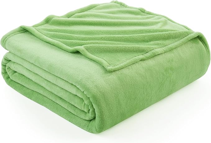 Hansleep Fleece Grass Green Queen Blanket, Super Soft Flannel Fuzzy Plush Cozy Blanket for All Seasons, Grass Green, Queen 90x90 Inches