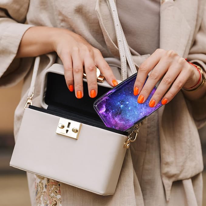 Credit Card Holder, Mini Aluminum Card Wallet RFID Blocking Slim Metal Hard Card Case for Women Men, Galaxy